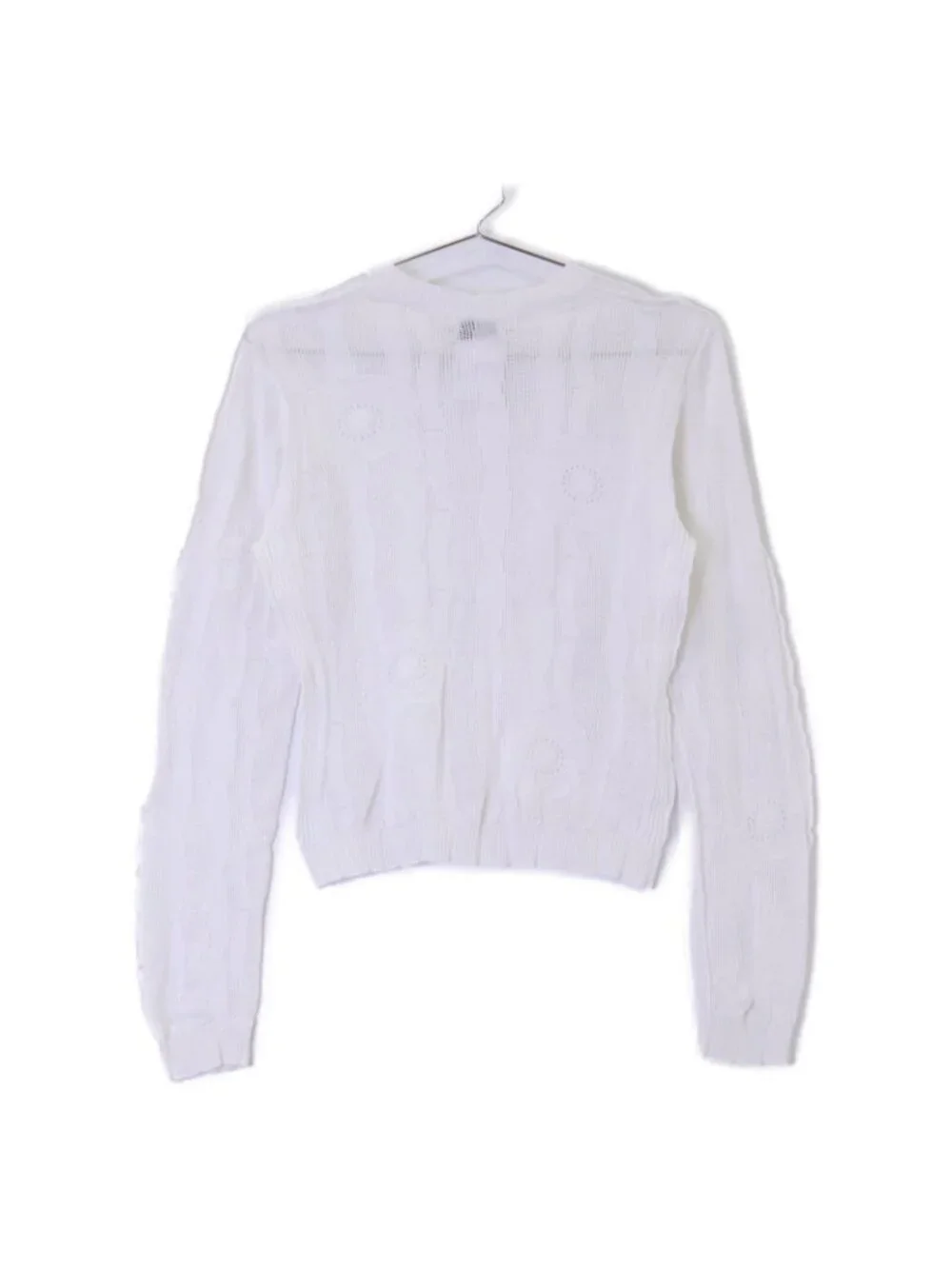 Chanel Cotton Camellia Motif Sheer Knit Sweater 34